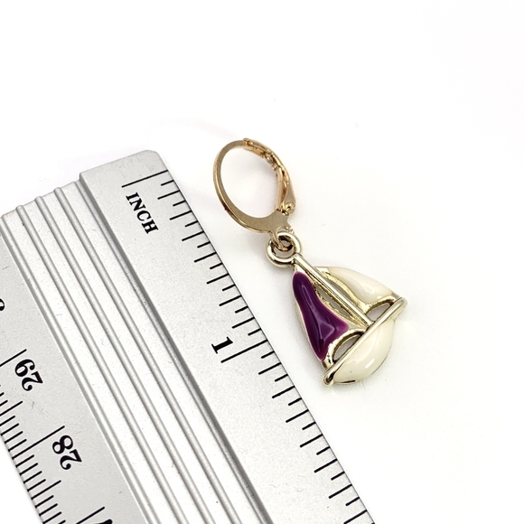 Purple Sailboat Dangle Huggies Hoop Earrings - Picture 4 of 4